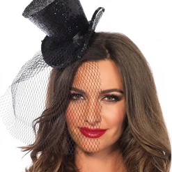 Leg Avenue Mini Glitter Top Hat With Veil Accessories