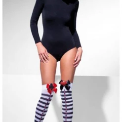 Fever Hosiery Card Suit Striped Hold-Ups With Bow