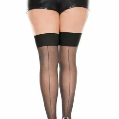 Music Legs Hosiery Plus Size Backseam Sheer Thigh Highs