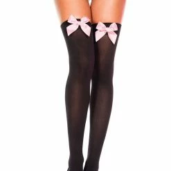 Music Legs Hosiery Satin Bow Opaque Thigh Hi