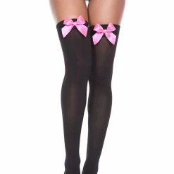Music Legs Hosiery Satin Bow Opaque Thigh Hi