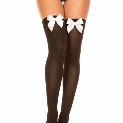 Music Legs Hosiery Satin Bow Opaque Thigh Hi