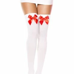 Music Legs Hosiery Satin Bow Opaque Thigh Hi