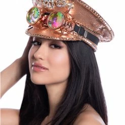 The Chocolate Walrus Rose Gold Sequin Captain's Hat With Goggles Accessories