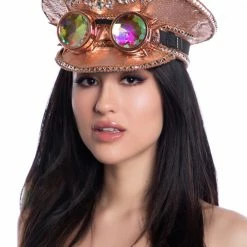 The Chocolate Walrus Rose Gold Sequin Captain's Hat With Goggles Accessories