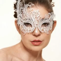 Kayso Accessories White Feather Design Metal Mask